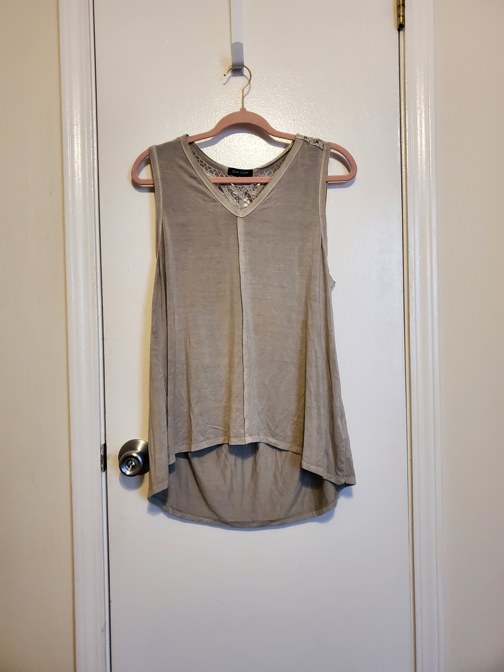 Dear John Grey V-Neck Lace-Back Tank